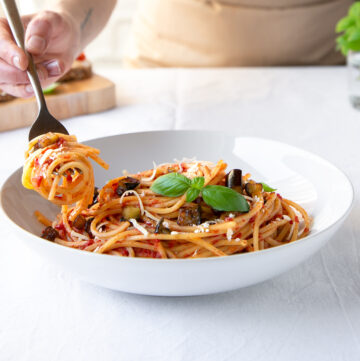 sicilian pasta alla norma or eggplant pasta.