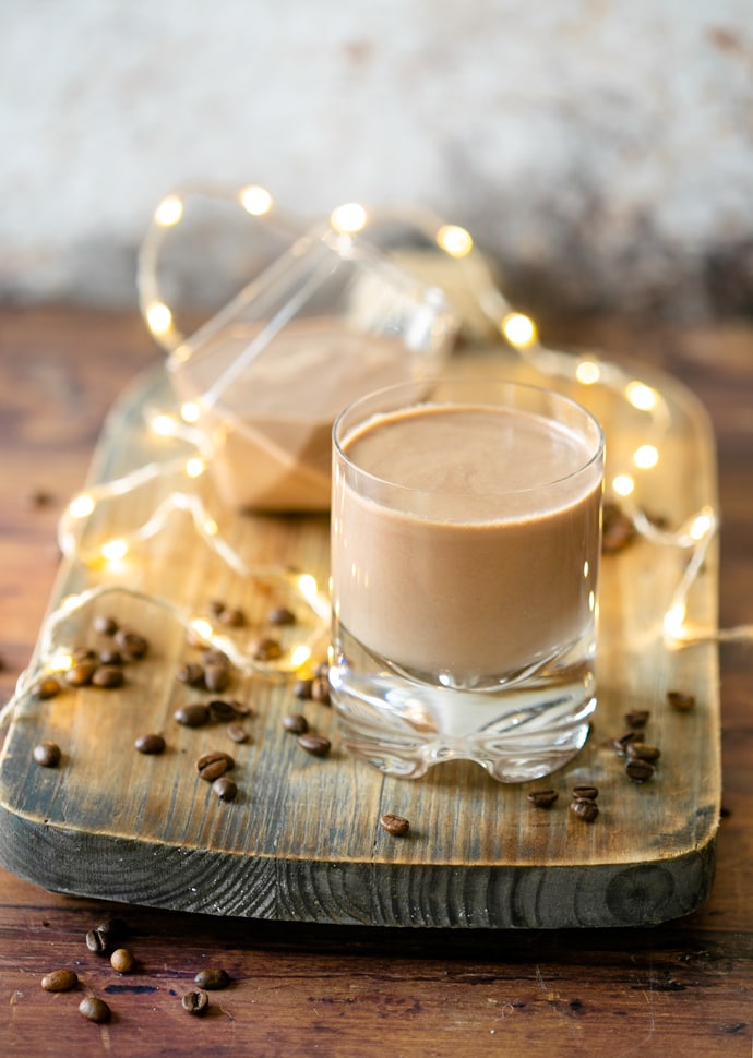 homemade irish cream served in a glass.