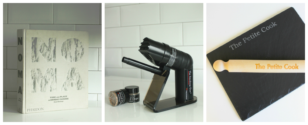 1. Noma cookbook, Amazon 2. Polyscience Smoking Gun, Nisbets 3. Personalized slate cheeseboard and rolling pin, Getting Personal. Christmas foodie gift guide The Petite Cook