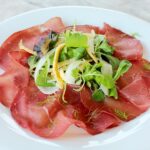 Bresaola with Egg ribbons and Green Apple Salad, healthy paleo recipe by the petite cook