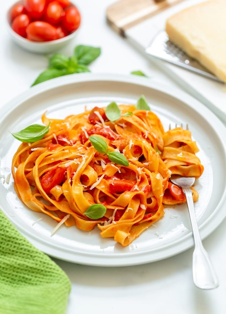 homemade pasta with tomato sauce.