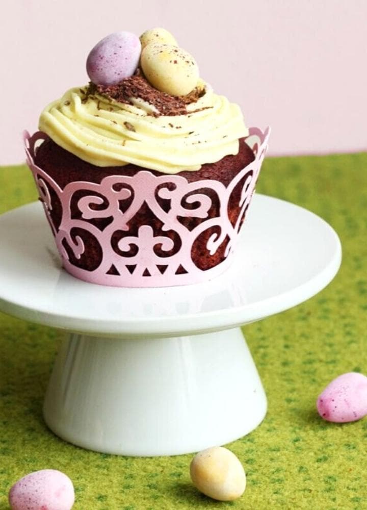 mini egg cupcake with buttercream frosting.