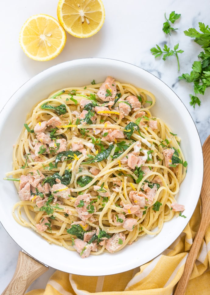 creamy salmon garlic pasta.