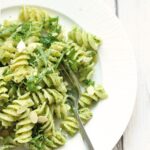 This Italian pasta with rocket pesto recipe is ready in 15 min and completely vegetarian, a tasty choice for a quick spring-perfect meatless Monday lunch!