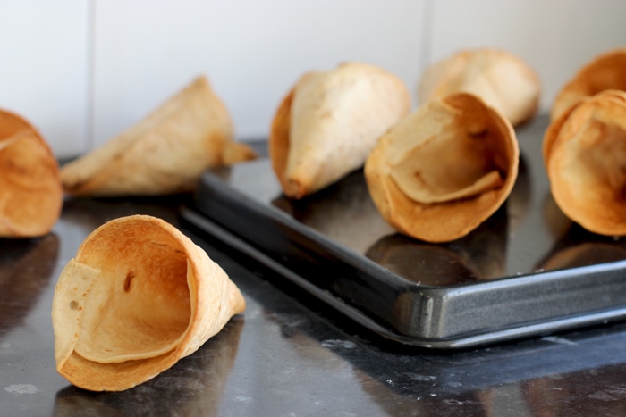 taco cones on the kitchen counter.