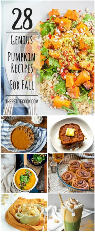 28 Genius Pumpkin Recipes For Fall - Celebrate the new season with the BEST pumpkin recipes! Loads of gluten-free, dairy-free, vegan and vegetarian options included - See more at www.thepetitecook.com