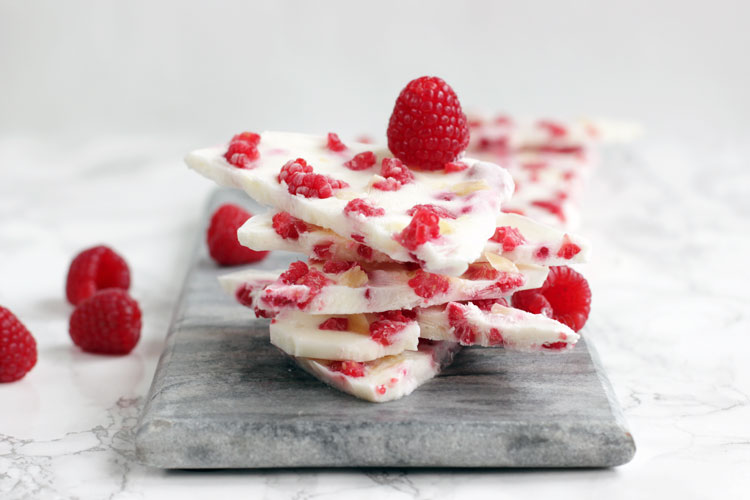 3-Ingredient Raspberry Yogurt Barks - Healthy enough for snacking around during the day, and delicious enough to be served as dessert, this is the ultimate guilt-free treat made to please both kids and grown-ups. Gluten-free Recipe by The Petite Cook