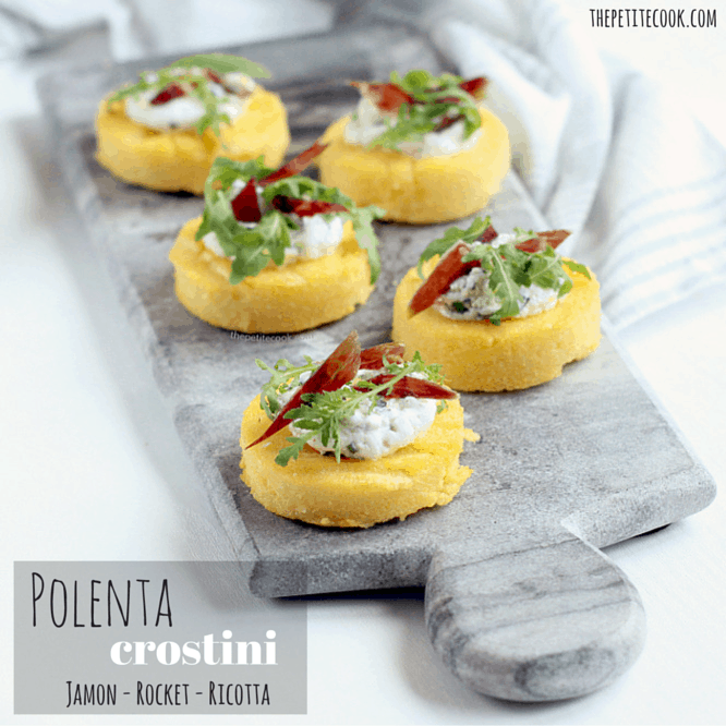 Polenta Crostini With Jamon, Ricotta and Rocket - Gluten-free Recipe by The Petite Cook