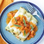 Vegetarian Ricotta, Spinach and Pumpkin Cannelloni - An Easy-to-make, super light recipe that turns comfort food into a special meal perfect to celebrate fall season. Recipe from www.thepetitecook.com