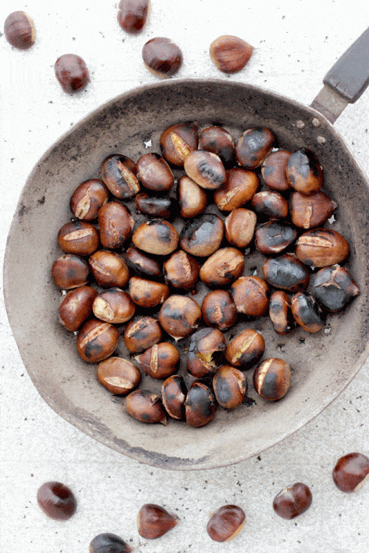 roasted chestnuts in the pan