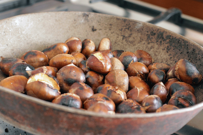 roasted chestnuts in the pan