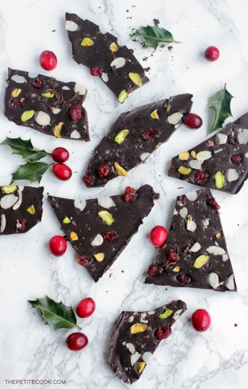 Christmas chocolate bark cut into pieces