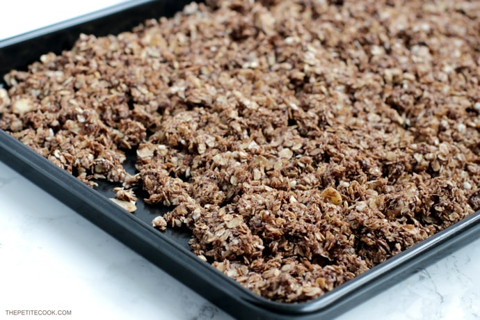 Delicious, easy, healthy, wholesome, Homemade Chocolate Granola. Vegan, gluten-free and better than store-bought, this crunchy mix of oats, healthy nuts & seeds and chocolate is the best way to start your day. Recipe from www.thepetitecook.com
