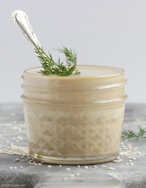 How To Make Tahini Sauce - Making your own homemade tahini sauce is easier than you think - You need only 2 ingredients to make a delicious sauce that will instantly upgrade all your healthy recipes. Vegan, Glutenfree and Dairyfree recipe by www.thepetitecook.com