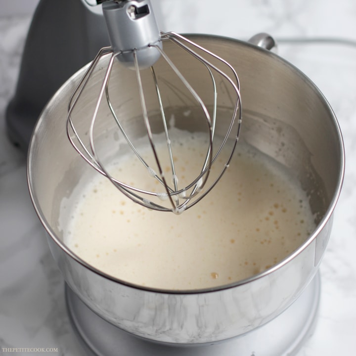 Eggs whisked until pale in a stand mixer