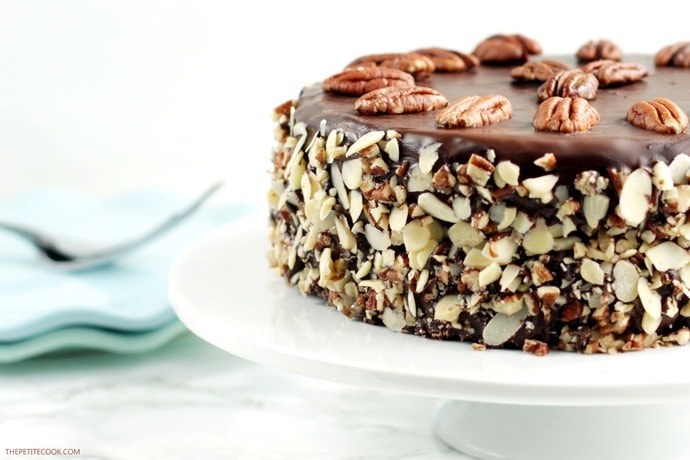 Fall in love with this Chocolate Coffee Brownie Cake - Made with simple wholesome ingredients, this epic dessert is totally gluten-free and dairy-free. Can you believe that? Recipe from www.thepetitecook.com