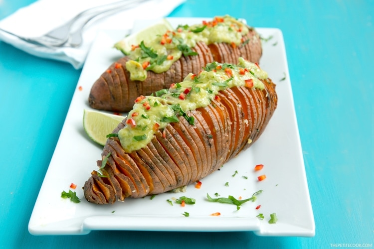 Hasselback Sweet Potatoes with Guacamole The Petite Cook™