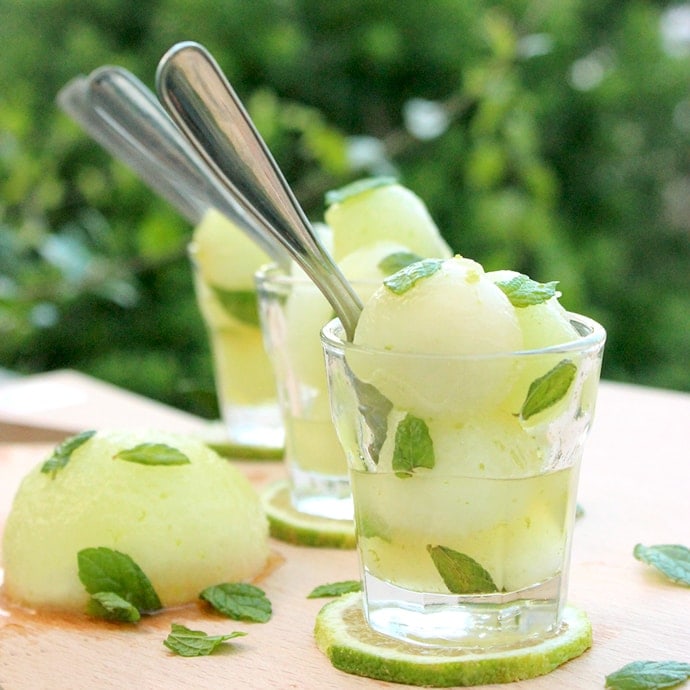 Boozy, fruity and refreshing, these Melon and Tequila Cups are dressed to impress! An unbelievable flavor combination served in pretty cups for the easiest ever summer dessert! Recipe from www.thepetitecook.com