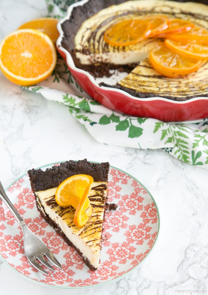 chocolate orange tart with gluten-free crust.