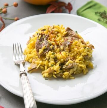 Creamy, luxurious but incredibly easy to make, this Saffron and Mushroom Risotto is italian comfort food at its finest. Recipe from www.thepetitecook.com