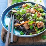 Ready in 20 min Thai Sweet Chili Salmon Soba noodles. Packed with healthy proteins, fats and fiber and completely dairy-free, egg-free and gluten-free. Recipe by The Petite Cook - www.thepetitecook.com