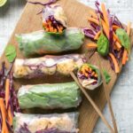 salmon vietnamise summer rolls with carrot spinach and cabbage