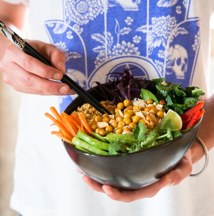 Full of greens, fiber and protein this vegan Spicy Chickpea Freekeh Buddha Bowl is the ultimate healthy lunch or dinner. It’s ready in 30 minutes and packed with fresh flavors! Recipe from The Petite Cook