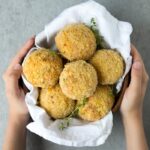 baked arancini with salmon and pea