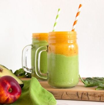 Loaded with nutrients, and naturally dairy-free & gluten-free, this Nectarine & Avocado Smoothie is the quickest way to fuel you up on busy mornings! Recipe by The Petite Cook