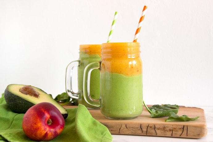 Loaded with nutrients, and naturally dairy-free & gluten-free, this Nectarine & Avocado Smoothie is the quickest way to fuel you up on busy mornings! Recipe by The Petite Cook