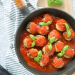 vegetarian aubergine meatballs in tomato sauce