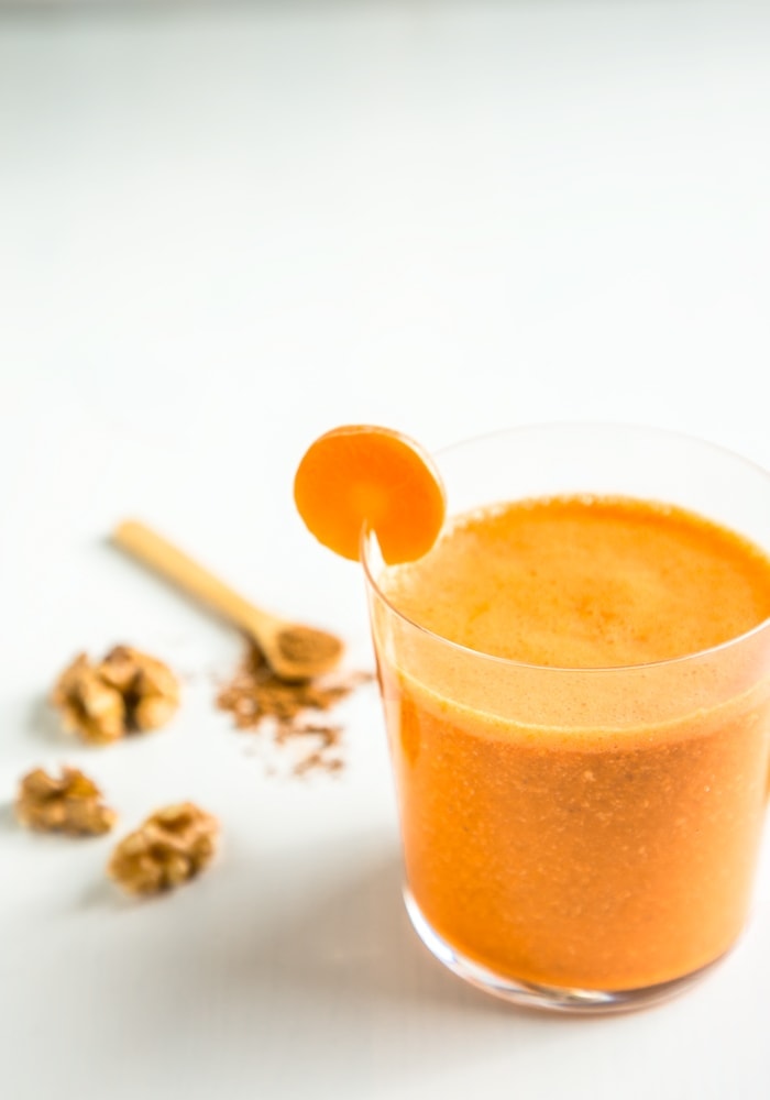 This easy Carrot Cake Smoothie tastes like a delicious slice of carrot cake, but it’s made with healthy, wholesome fresh ingredients. Plus, it’s naturally sweet, vegan and gluten-free! Recipe by The Petite Cook