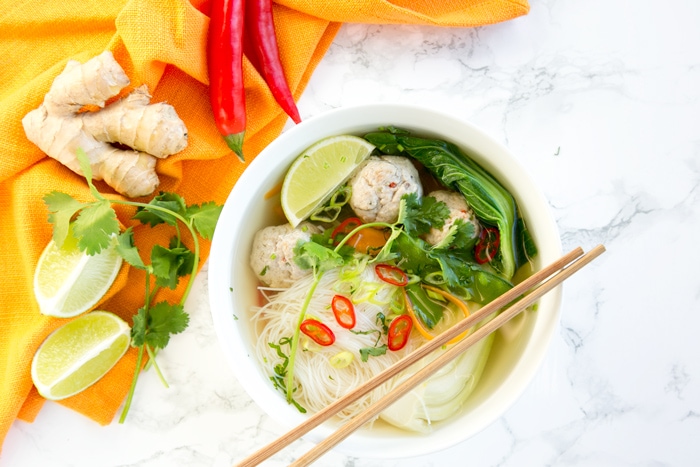 This nourishing Thai Turkey Meatball Soup is loaded with flavour and awesomely gluten-free. The perfect filling meal for cold nights! Recipe by The Petite Cook