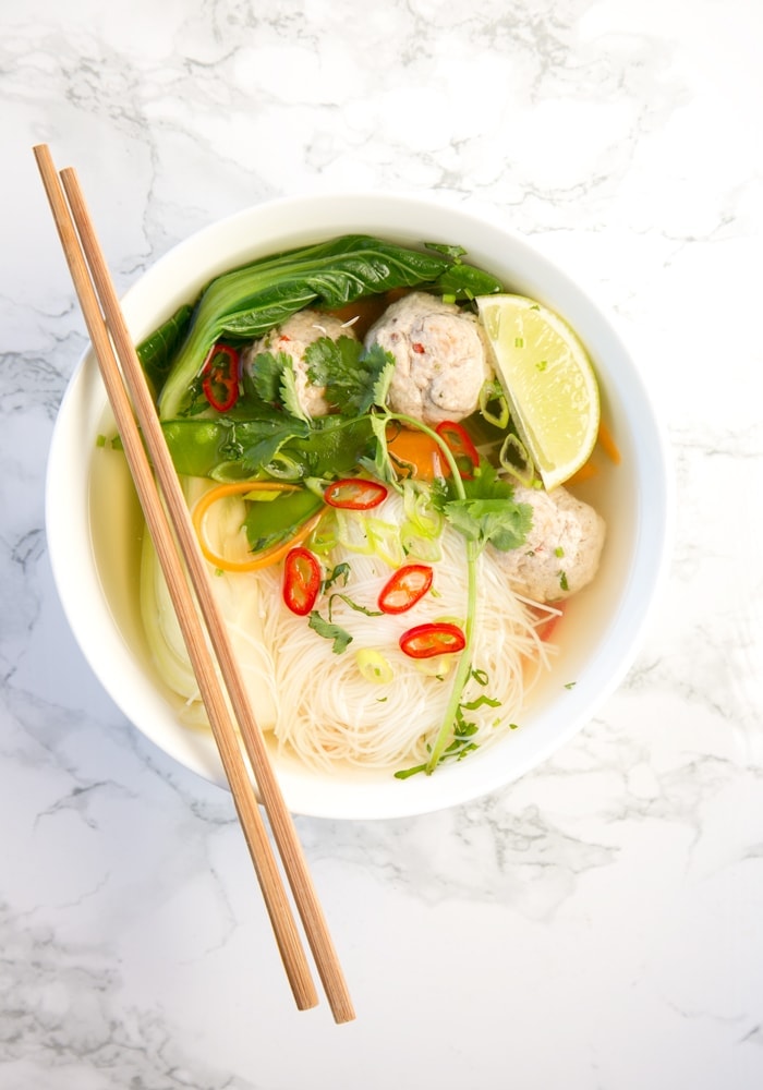 This nourishing Thai Turkey Meatball Soup is loaded with flavour and awesomely gluten-free. The perfect filling meal for cold nights! Recipe by The Petite Cook