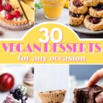 collage of vegan dessert recipes with text. Image for Pinterest.