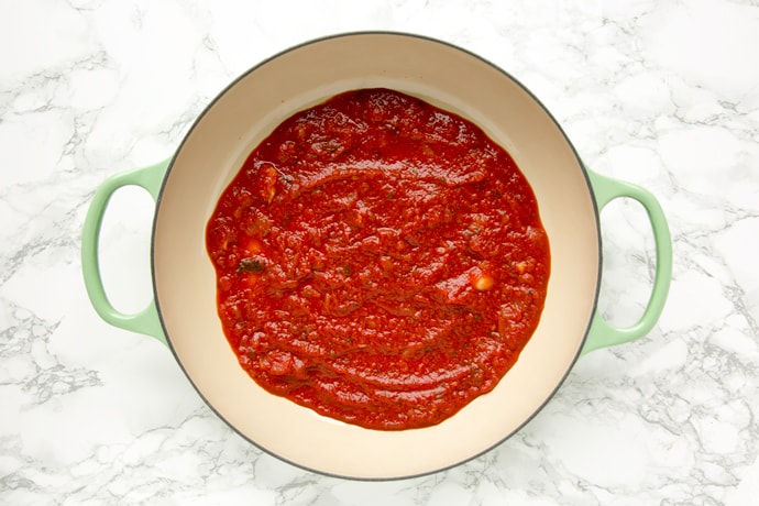 recipe step 1 tomato sauce and pan