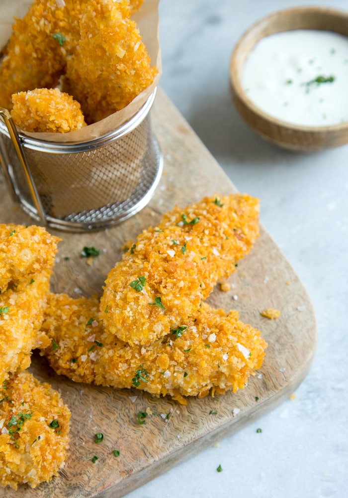 oven fried chicken tenders and yogurt dip