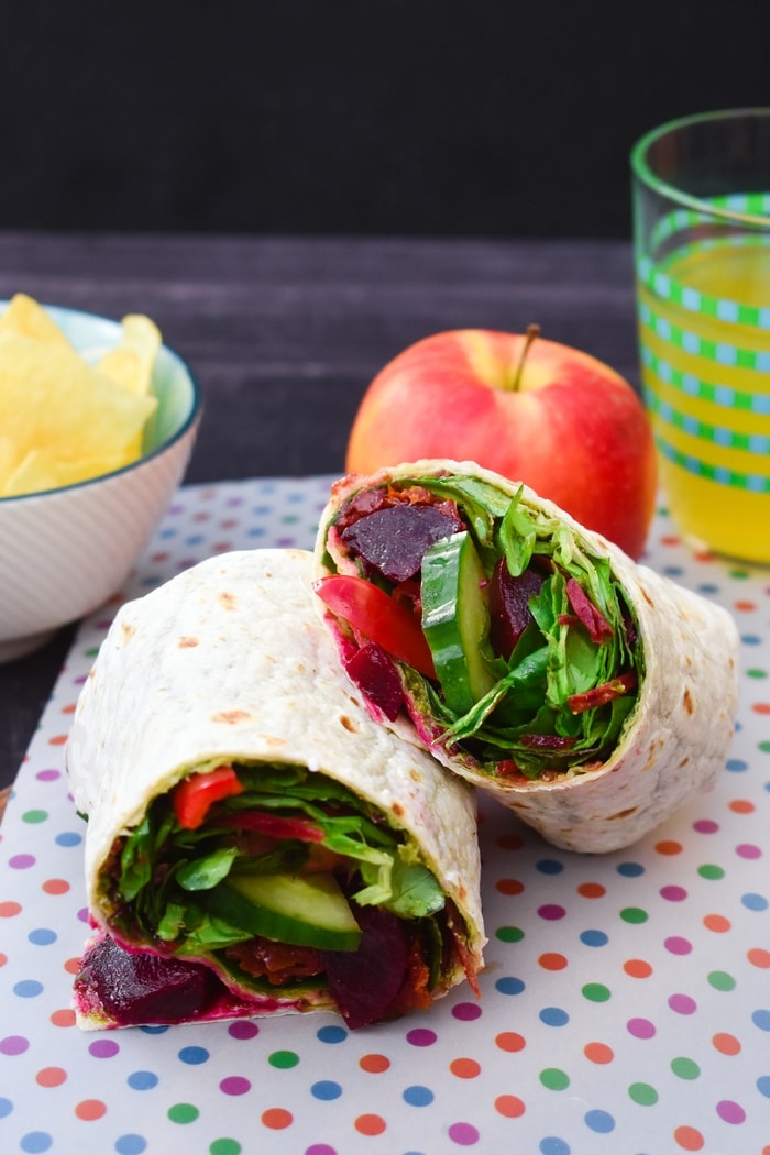 vegan beet and salad wrap