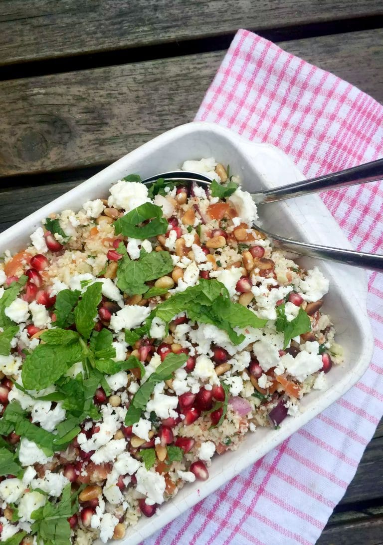 cauliflower rice tabbouleh in serving bowl