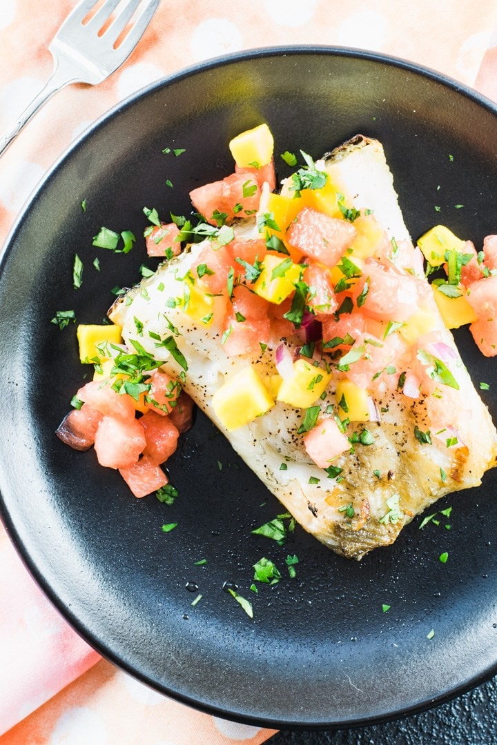 grilled sea bass with watermelon salsa
