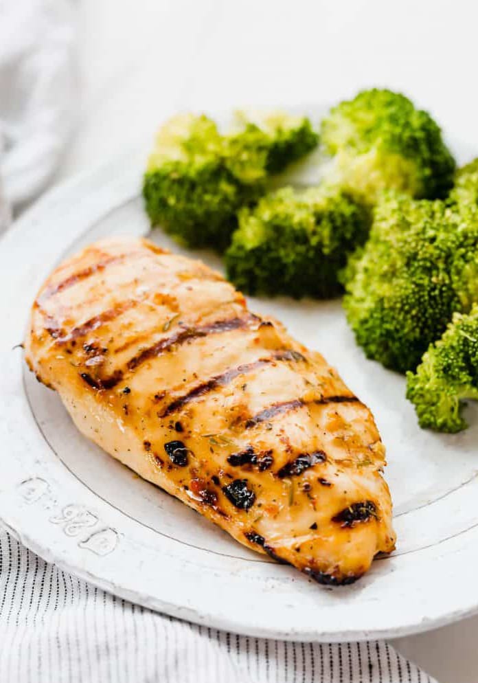 marinated chicken breast with broccoli on the side