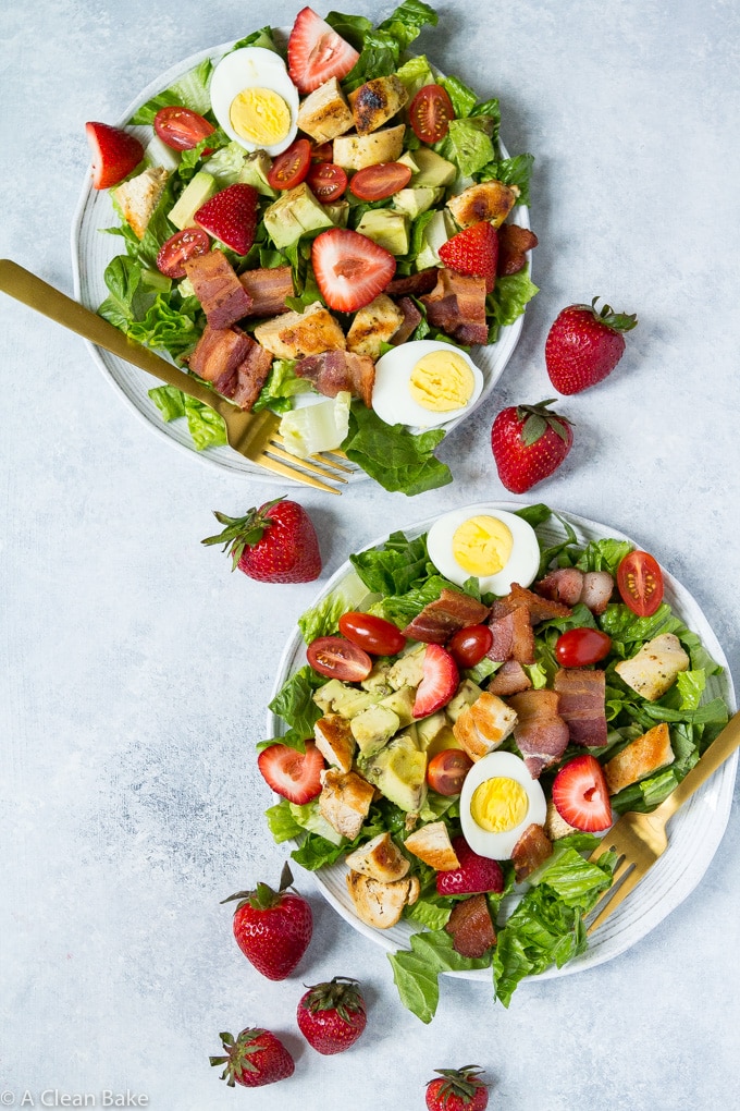 strawberry cobb salad on two plates