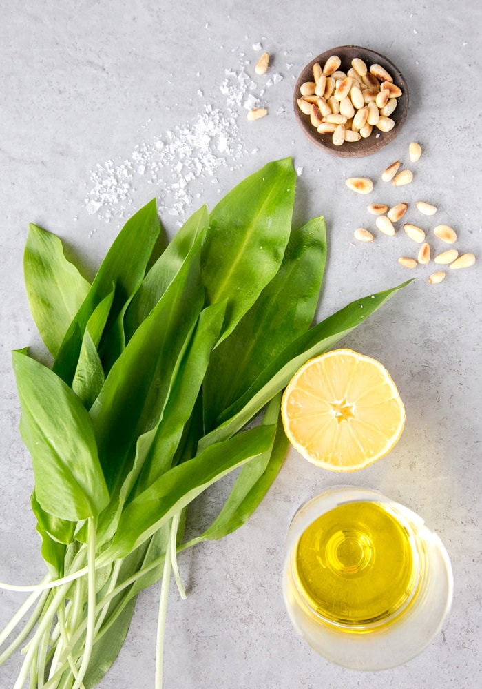  wild garlic leaves, half lemon, toasted pine nuts, olive oil and sea salt