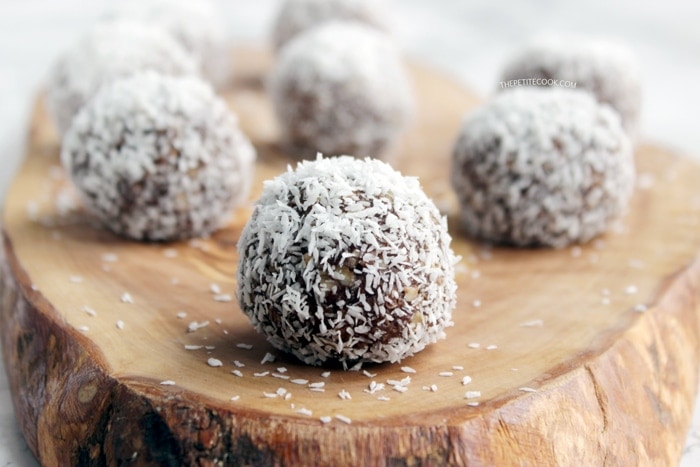 swedish chocolate balls on a wood board