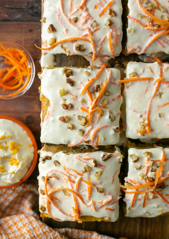 easy carrot cake bars with cheese frosting.