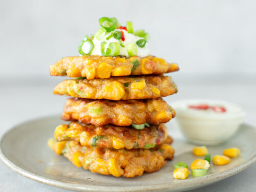 Easy Sweetcorn Fritters With Yogurt Dip The Petite Cook