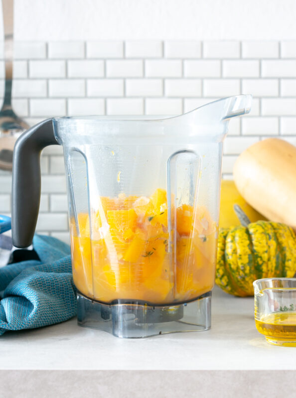 butternut squash recipe step 2: soup ingredients in the jug of a large blender