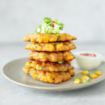 sweetcorn fritters with yogurt dip.