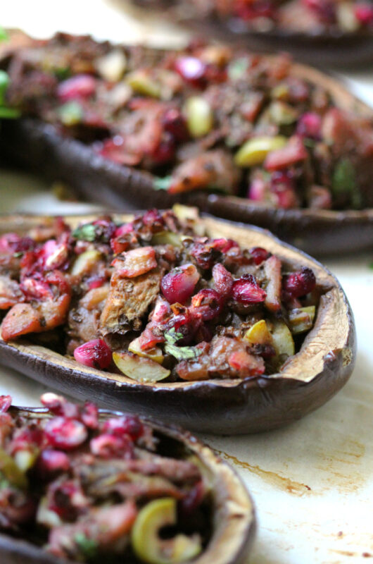 Three Twice-baked baby eggplants 