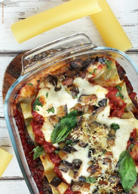 aubergine cannelloni in a baking dish